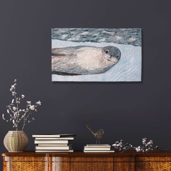 LEOPARD SEAL - original mixed media textile wall hanging - New - Picture 3 of 8